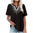 thumbnail image 2 of LEBONYARD Womens Plus Size Tops,Fashion Women's Summer V-Neck Short Sleeve Cotton Linen Solid Casual T-shirt Blouse Black S, 2 of 5