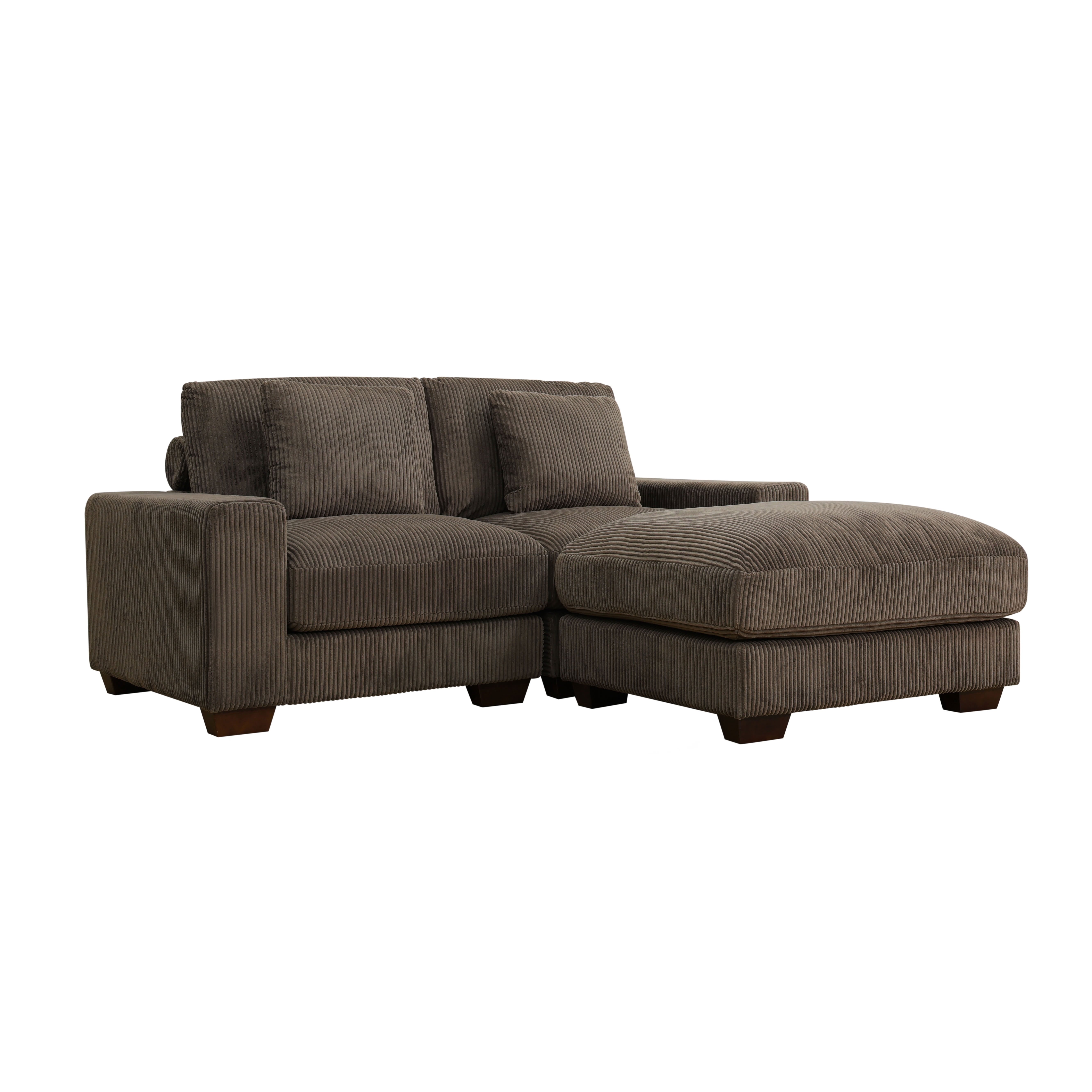 MAYEERTY Modular L-Shaped Sectional Sofa Set, Upholstered Couch with Ottoman & Anti-Insect Solid Wood Frame, for Living Room Family Room Apartment, Brown