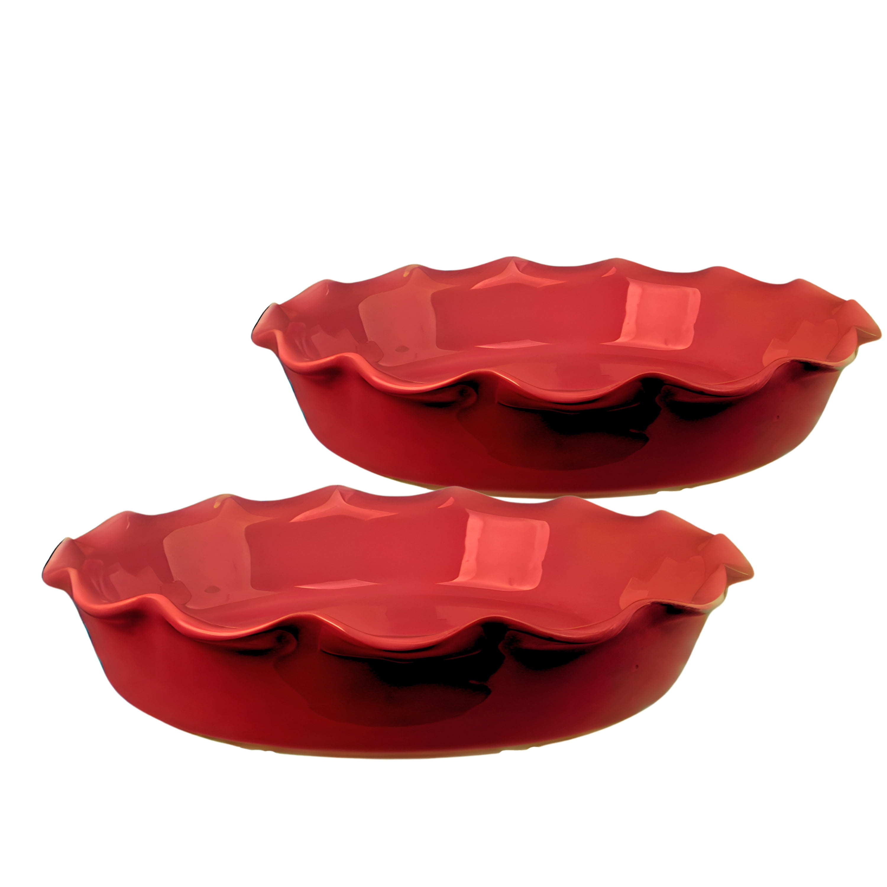 Delano 10" Ruffle Ceramic Pie Dish, Set of 2, Red