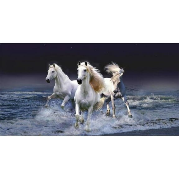 White Stallions Thrashing Water Photo License Plate
