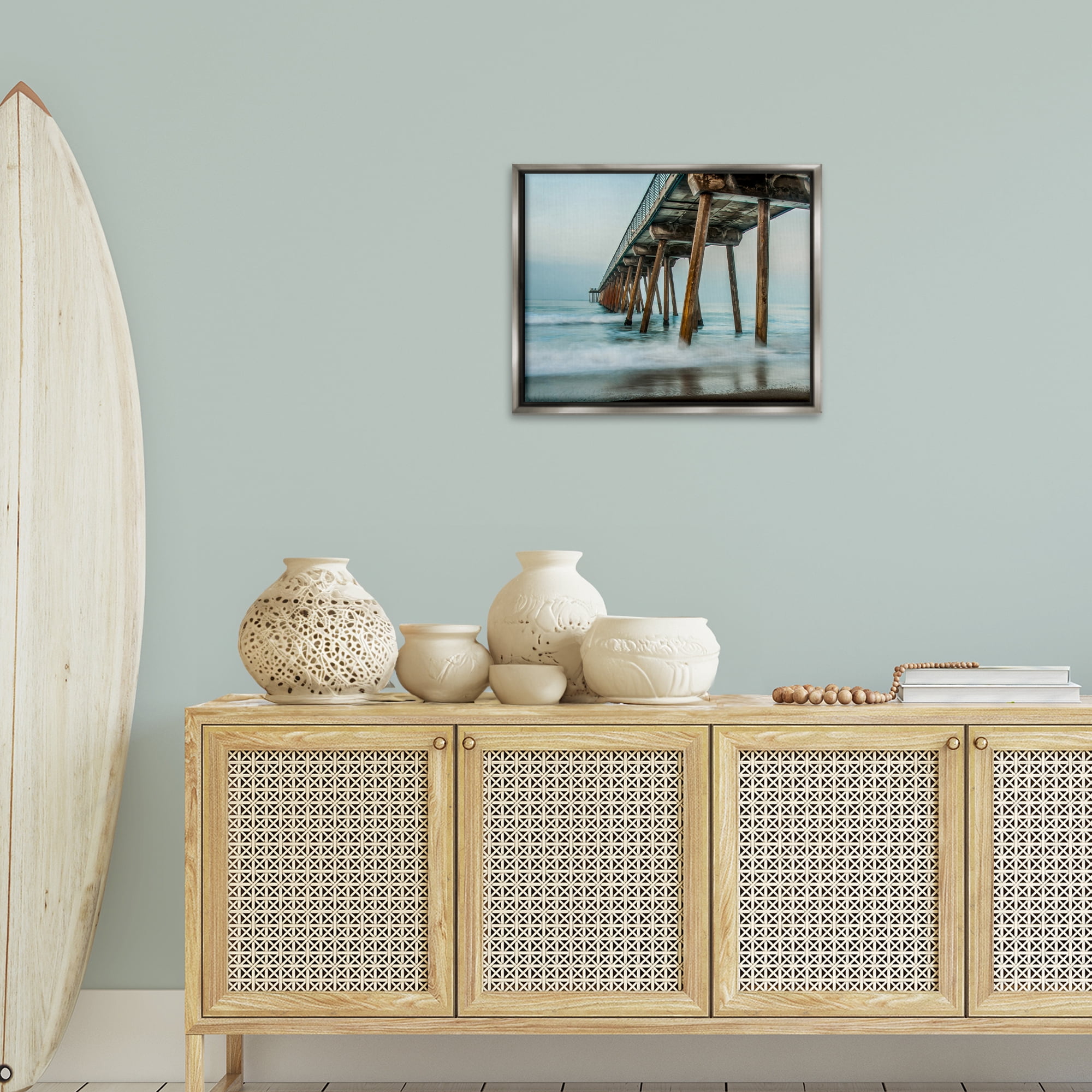 Stupell Industries Summer Dock Splashes Landscape Photography Gray Floater Framed Canvas Art Print Wall Art, 21 x 17