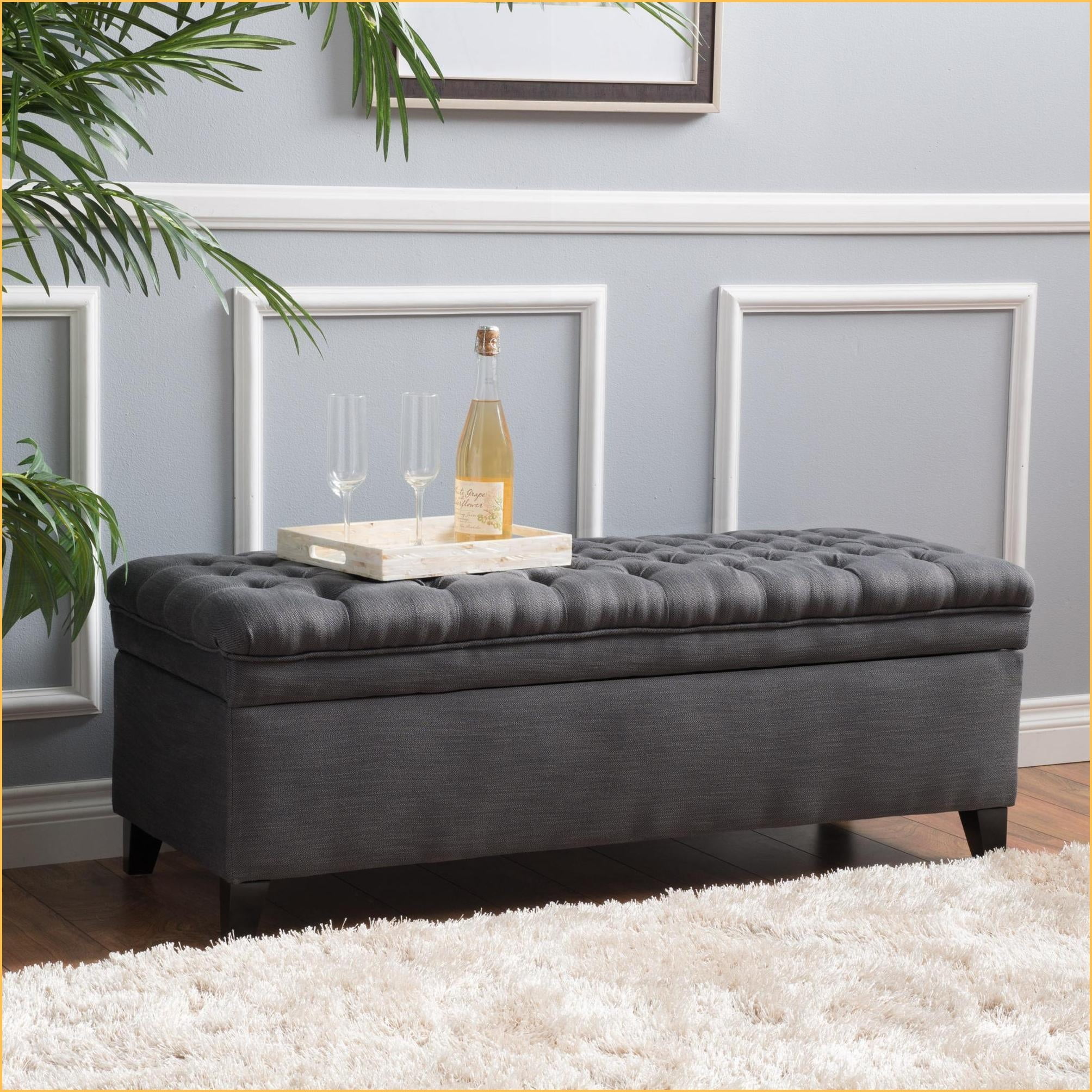 Storage Ottoman, Modern 50” Slate Gray for Living Room Storage & Seating | Fabric | Foot Stools