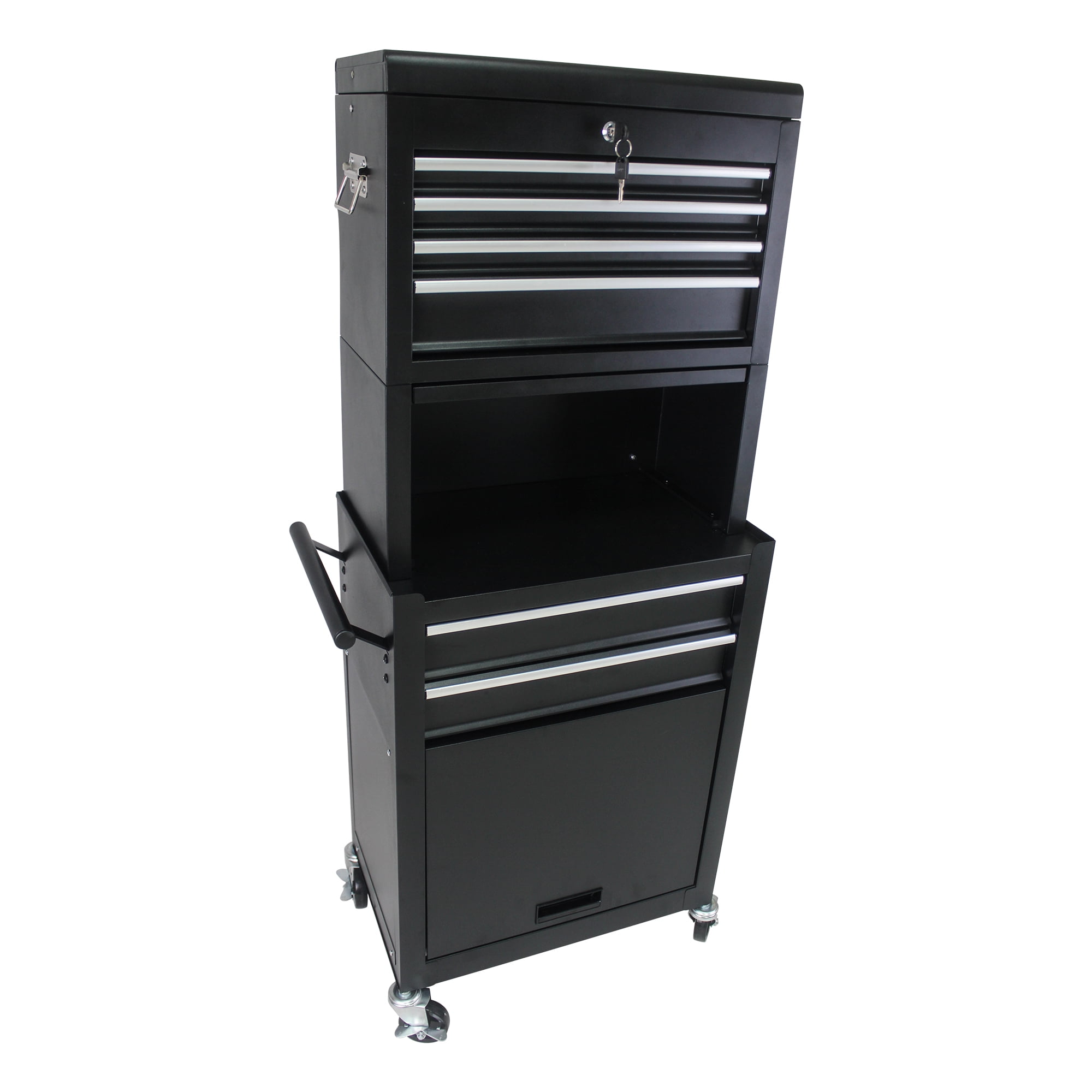 Seizeen 6-Drawer Rolling Tool Box, 3-IN-1 Metal Tool Chest Detachable, Garage Storage Cabinet for Tool Organizer, Black Toolbox On Wheels Lockable