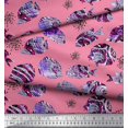 thumbnail image 2 of Soimoi Tissu Modal Satin Corail & Poisson Texturé Imprimé Océan au Mètre 42 Pouces de Large, 2 of 3