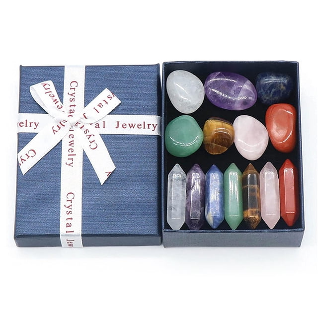 14 Pcs Premium Crystals Kit 7 Chakra Set Hexagonal Column Irregular Yoga Stone Spiritual Massage Stone Labradorite