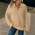 thumbnail image 4 of Women's Stand Collar Quarter Zip Fleece Pullover, Oversized Solid Color Long Sleeve Sweatshirt with Soft Comfort Fabric for 2025 Fall Fashion, Casual Daily Wear and Street Style Outfits Khaki L, 4 of 7