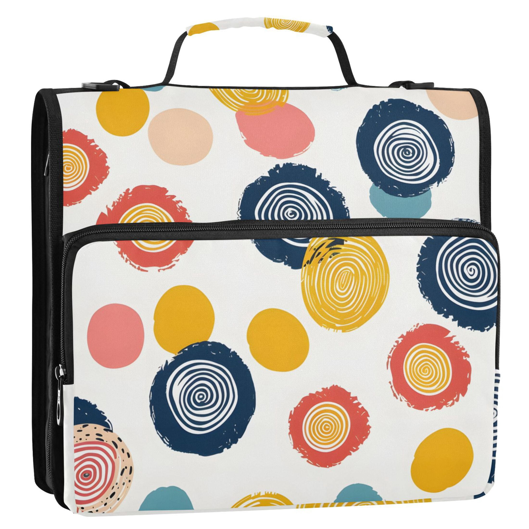 3 Ring Zipper Binder with Shoulder Strap Waterproof Trapper Keeper 2 Inch D-Ring 500 Sheets Capacity Abstract Circle and Dots