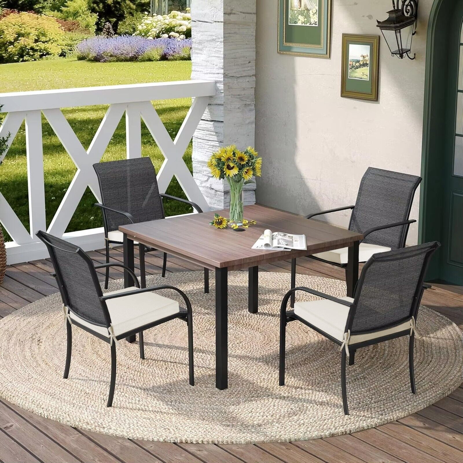 (Set of 2) Outdoor Chair Cushions for Patio Furniture, Waterproof 19" x 19" x 3" Square Patio Chair Seat Cushion with Non-Slip Ties & Handle