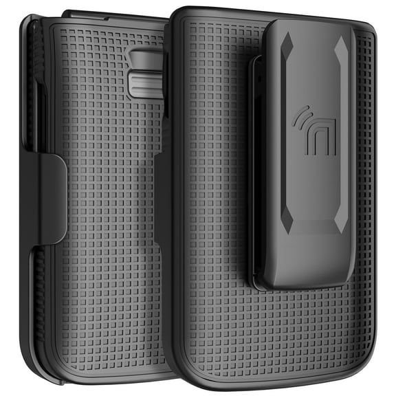 Nakedcellphone Holster Series for TCL Flip 3 Phone Case, Slim Hard Shell Cover and Belt Clip Holder Combination - Black Tread