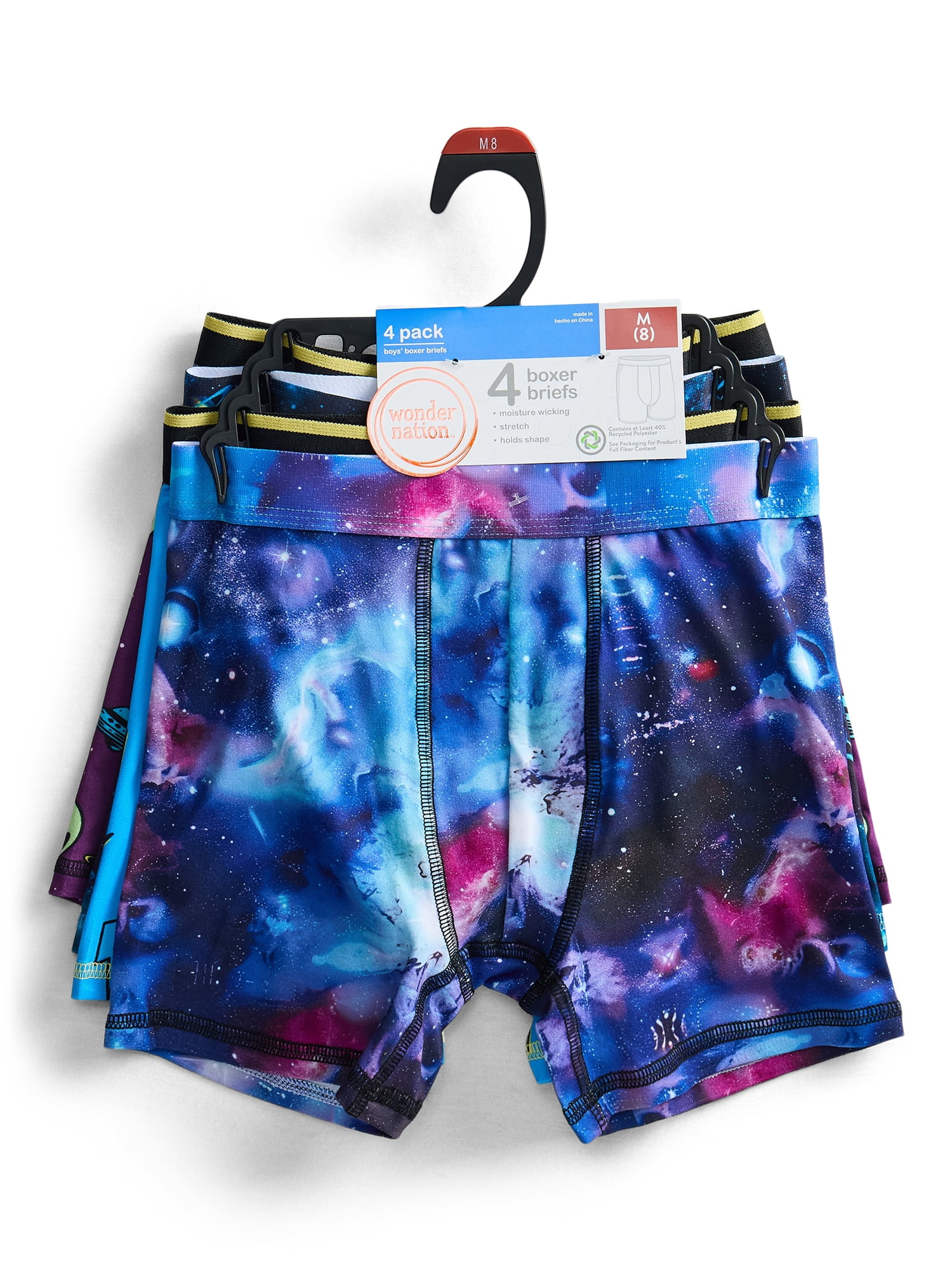 Wonder Nation Boys Underwear Outer Space Print Boxer Briefs, 4-Pack, Sizes S-XL