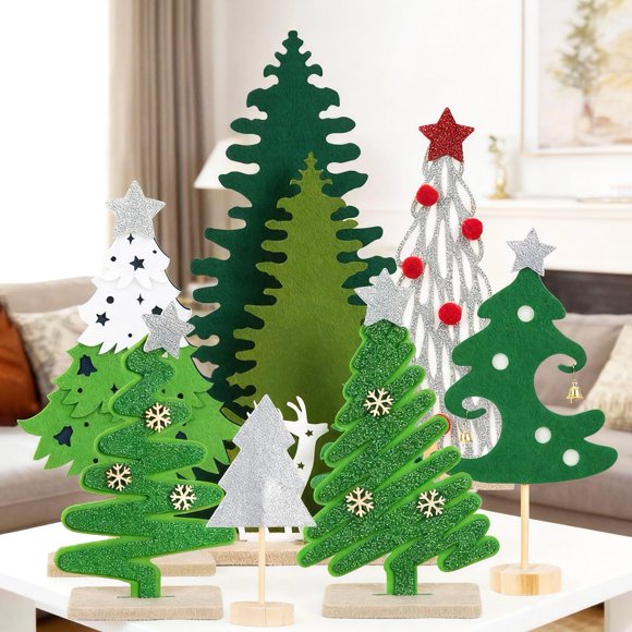 Decoraciones de Mesa Navideñas SUNBEAUTY 7PCS Árboles Mini en Fieltro
