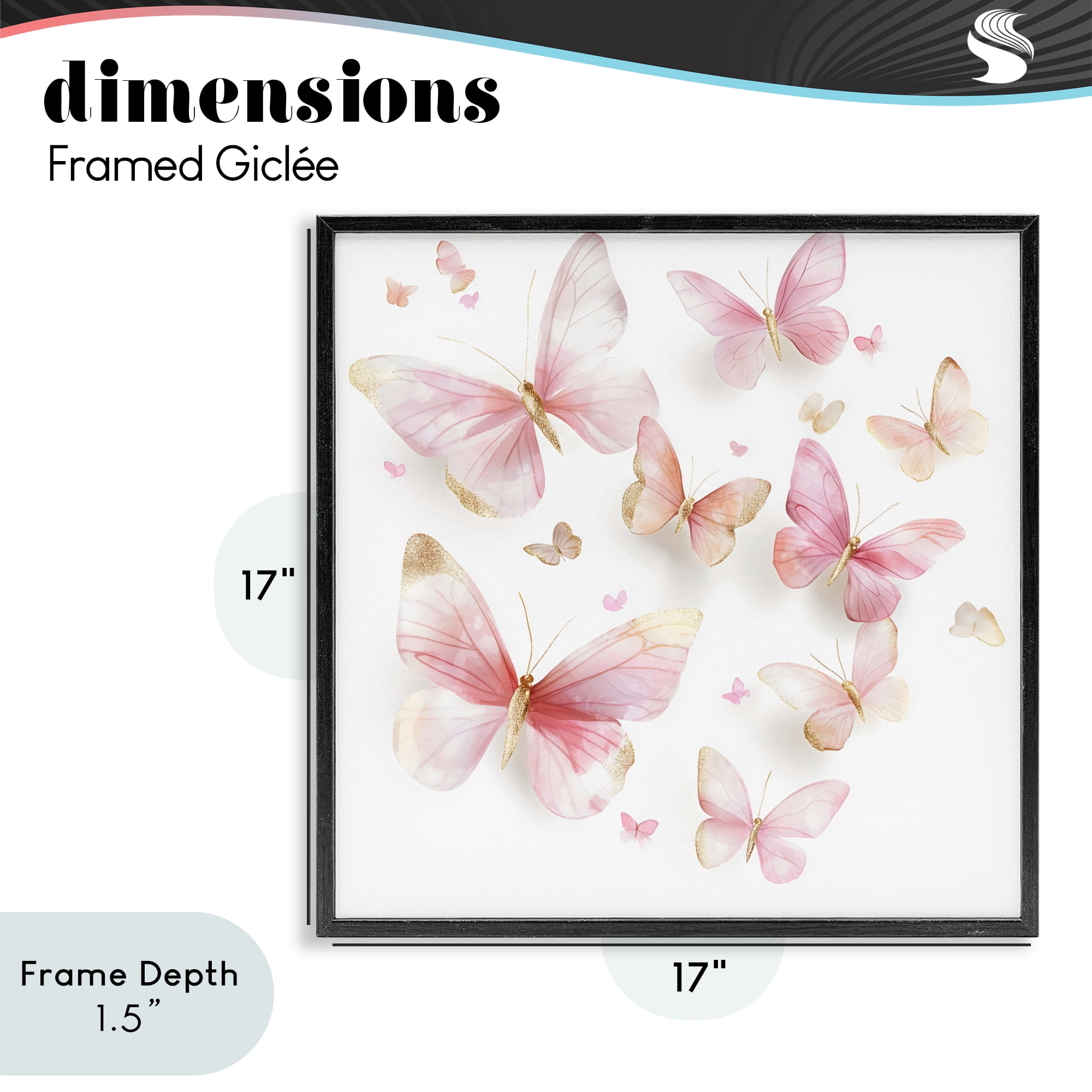 Stupell Industries Pink & Gold Butterfly Rabble Black Framed Giclee Art, design by Creative Studio