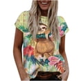 thumbnail image 2 of Pntutb Moda Casual Manga Corta Impreso O-Cuello Blusa Camiseta Suelta Señoras tops Pntutb Pntutb-4927, 2 of 3