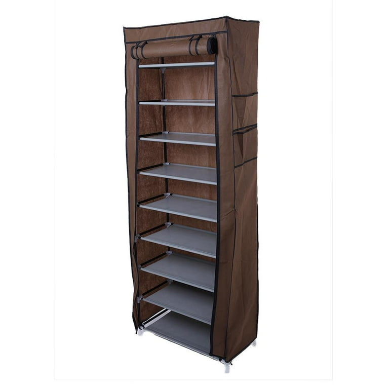 Ktaxon 10 Tier Enclosed Shoe Organizer Tower Space Saving Unit with Non Woven Fabric Cover Coffee Finish Walmart