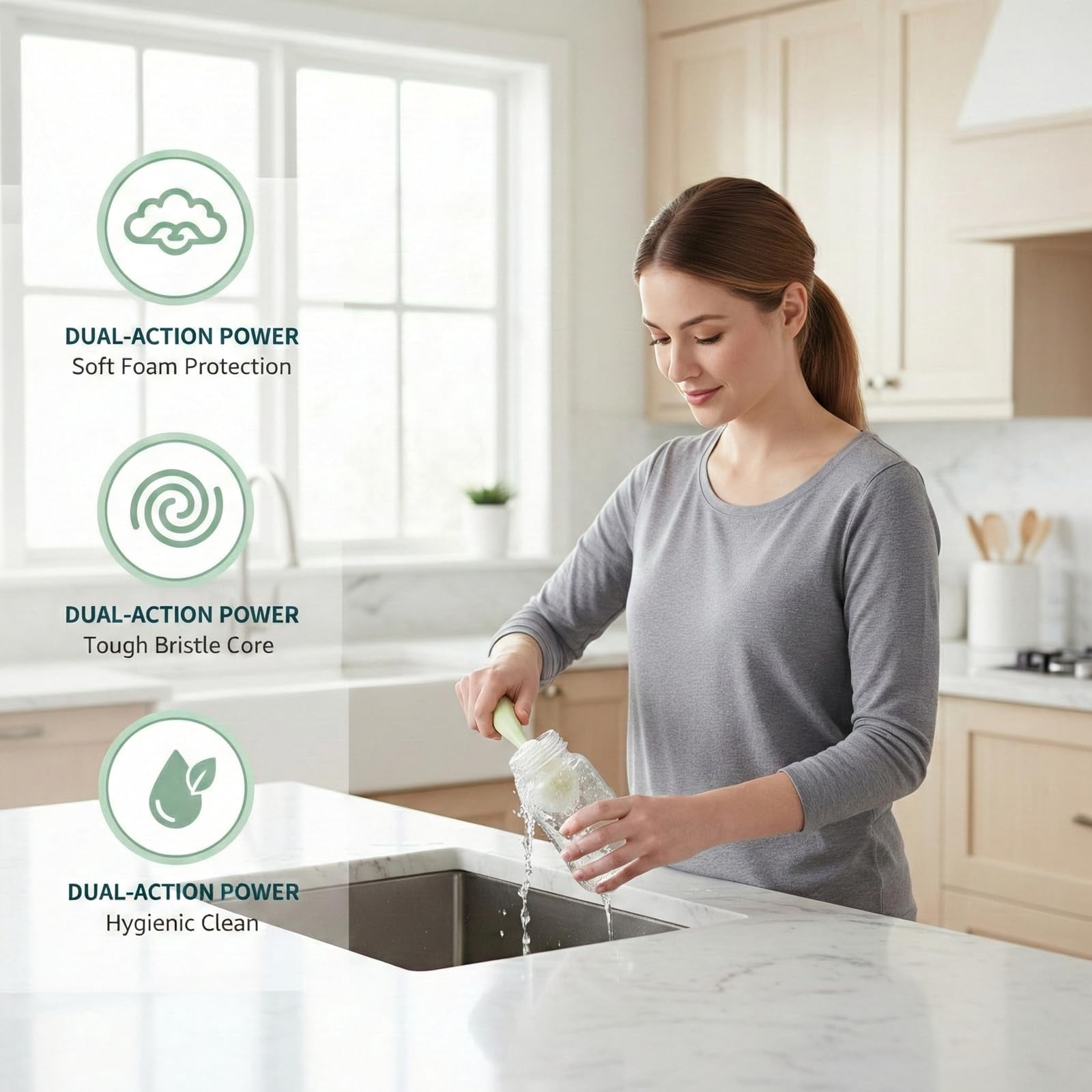 5 in 1 Bottle Lid Gap Cleaning Brush Set, Multifunctional Cup Cleaner for Baby Bottles, Drinking Cups & Straws, Modular & Detachable Design with Long Handle, Easy Rinsing