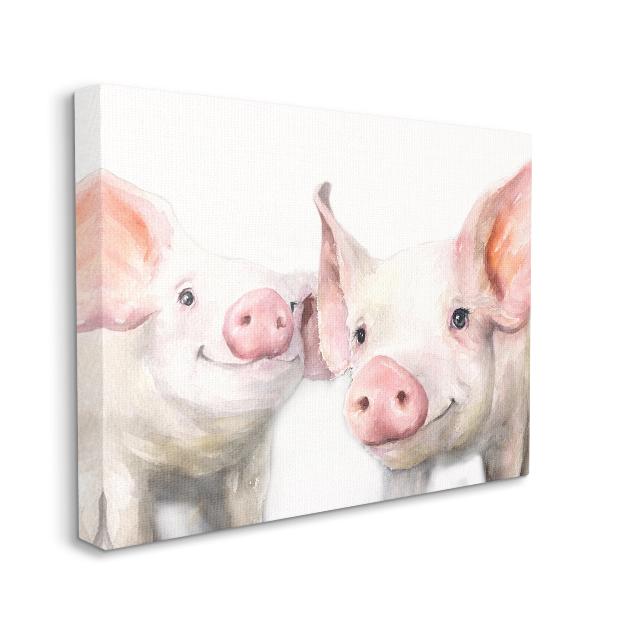 Stupell Industries Pair Pigs Pink Snout Cute Farm Animals Painting Gallery Wrapped Canvas Print Wall Art, Design by George Dyachenko