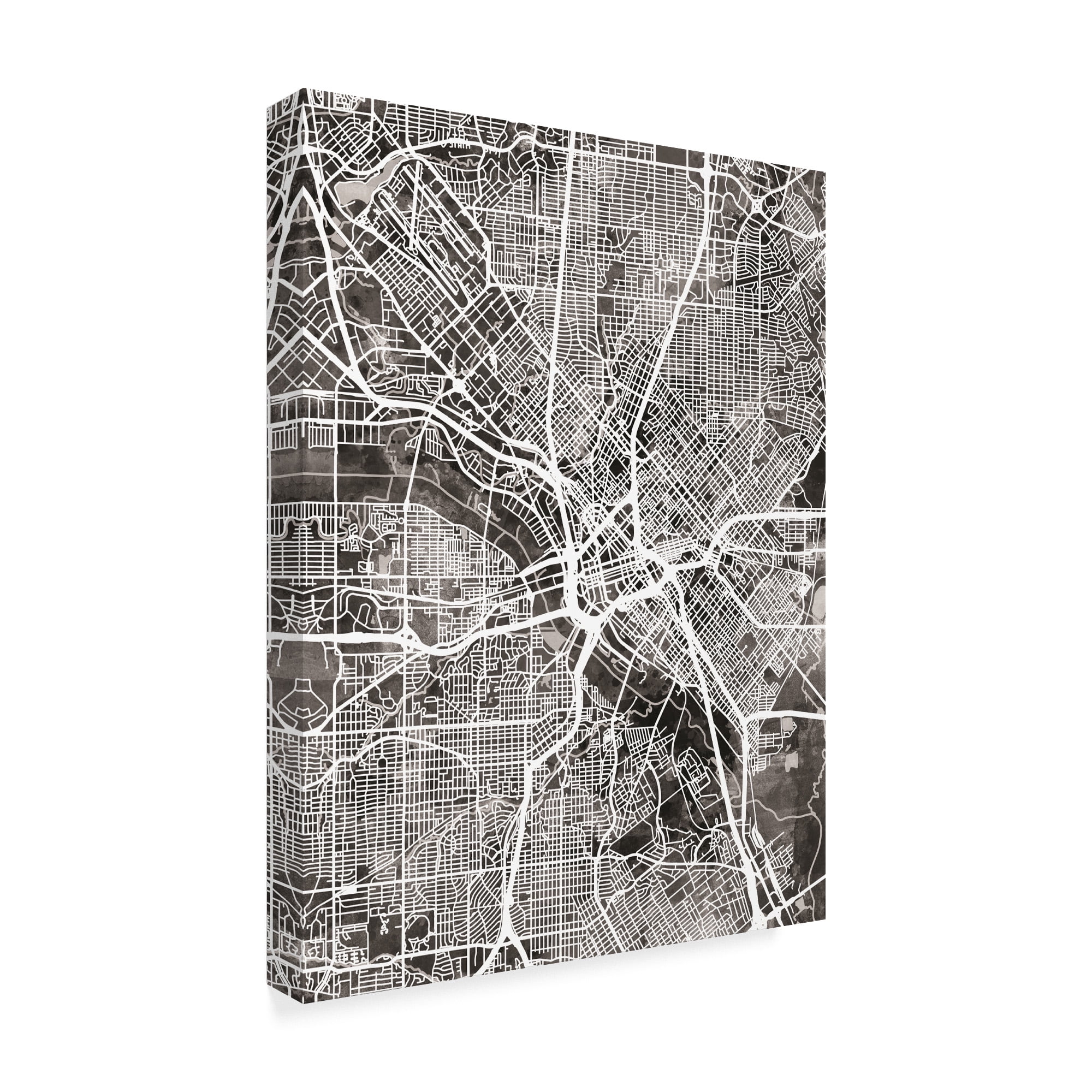 Trademark Fine Art 'Dallas Texas City Map Black' Canvas Art by Michael Tompsett