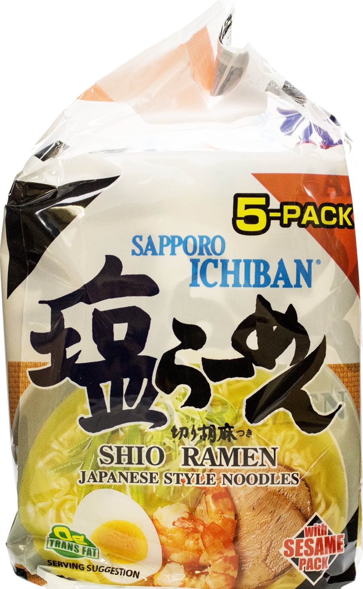 Sapporo Ichiban Shio Ramen, Instant Flavor Noodle Soup, 5-Pack, 18