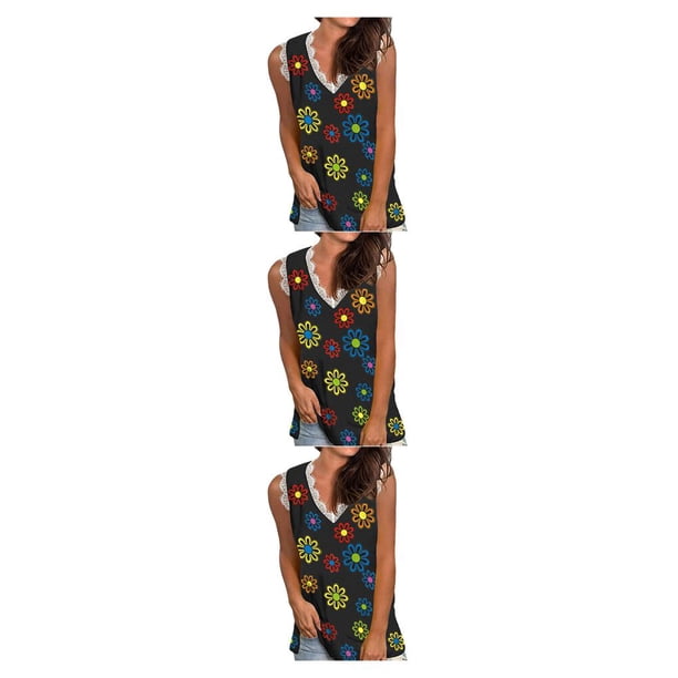 Qarigey Camiseta sin mangas con estampado de encaje para mujer, camiseta sin mangas para vacaciones en la playa, Top de verano para mujer, ropa Type1 NO1