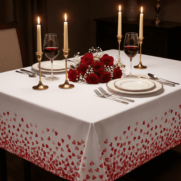 Sm:)e Red Love Heart Valentine's Day Tablecloth 60 x 84 Inch Rectangle