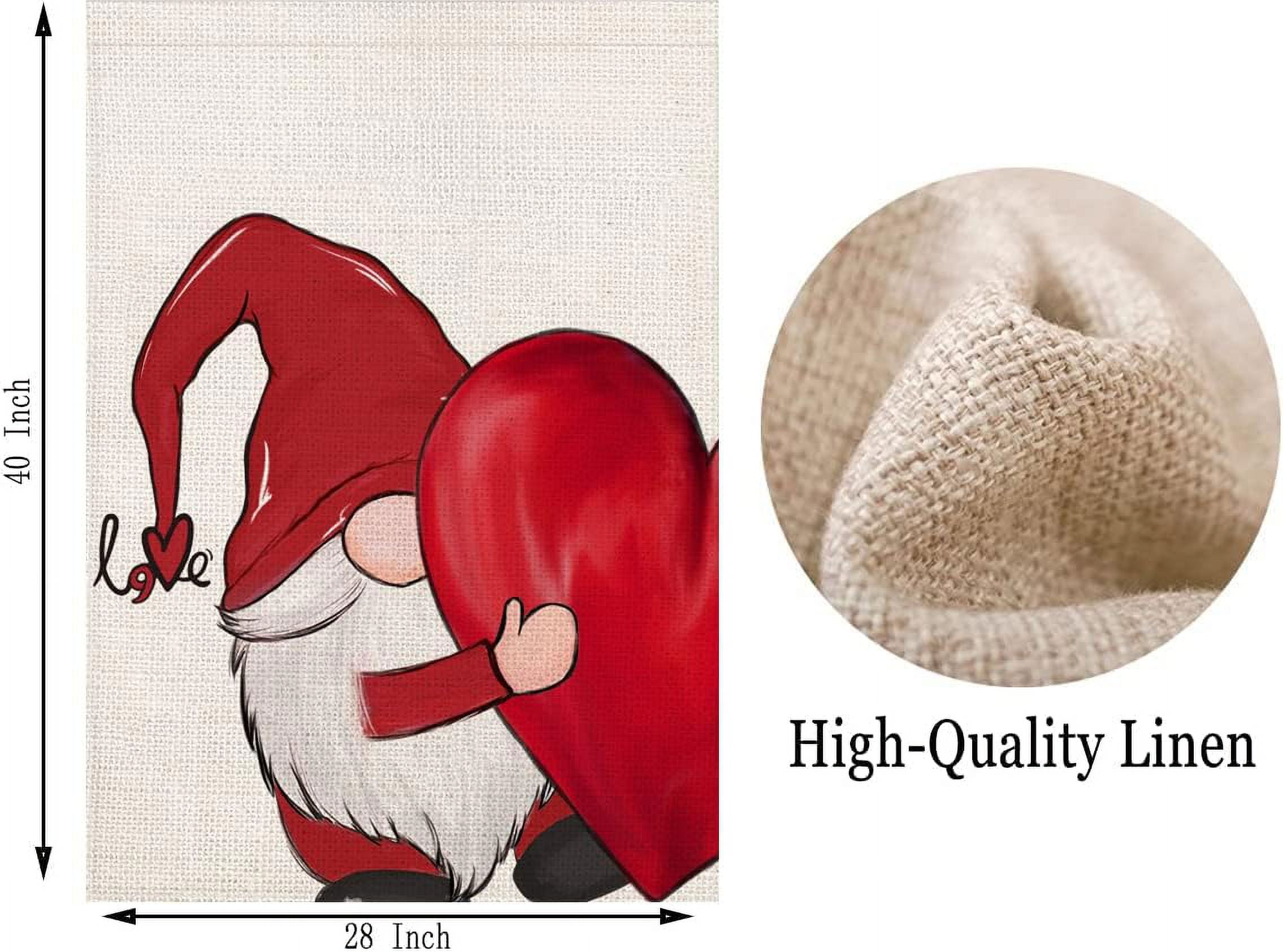 Valentines Day Gnome House Flag Double Sided 28x40 Inch Red Heart Love Valentine‘s Day Wedding Anniversary Holiday Farmhouse Outdoor Decoration Garden Yard Flags Lawn