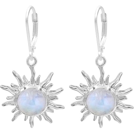 JAY JOOLS Moonstone Dangle Earrings for Women, 925 Sterling Silver Sun Design Face Carving Earrings