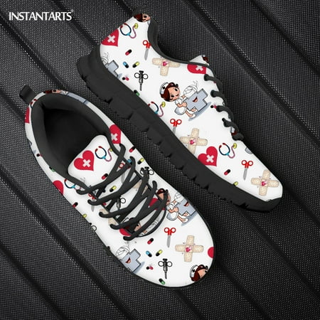 

Flats Shoes Women 2021 Cute Hospital Nurse Pattern Ladies Shoes Lace Up Mesh Sneaker Light Nursing Shoe Female Summer Zapatos