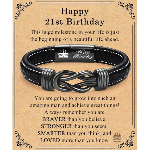 13th 16th 17th 18th 21st Birthday Gifts for Boys Him Male, Happy Birthday Leather Bracelet Gifts for 13 16 18 21 Year Old Boy Male Man Son Grandson Nephew Brother Friend with Sweet Birthday Card