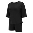 thumbnail image 5 of GILIGEGE 2 Piece Sets for Women Womens Sets Two Piece Set Summer Outfits 2 Piece Pajama 3/4 Sleeve Oversized Tshirts Elastic Waist Short Summer Lounge Sets Black L, 5 of 9