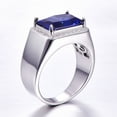 thumbnail image 3 of Men's Wedding Engagement Rings 8x10mm Created Sapphire White Cubic Zirconia 925 Sterling Silver Ring Bands, 3 of 7