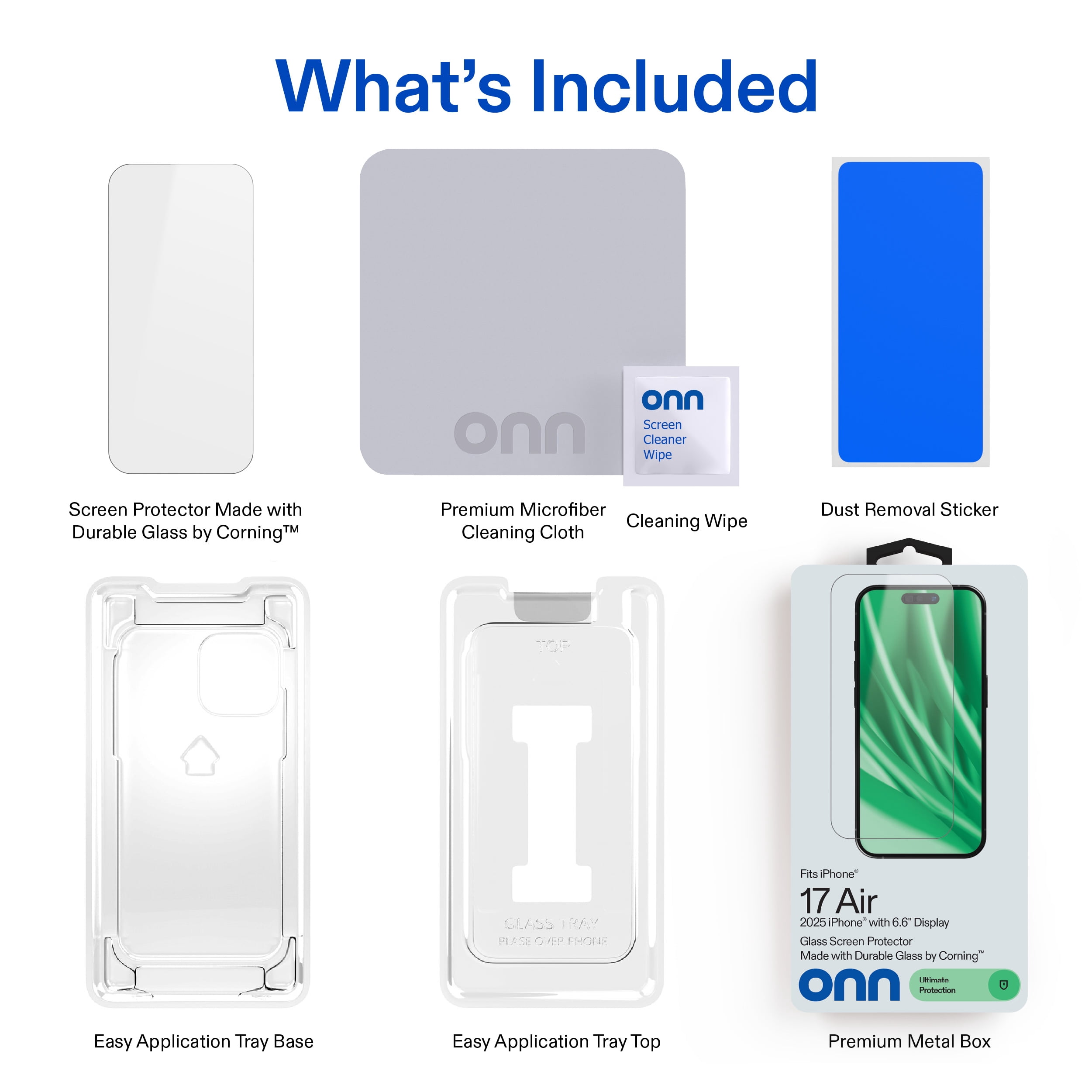 onn Corning Glass Screen Protector for iPhone Air, Made with Durable Glass by Corning, with Easy Application Tray