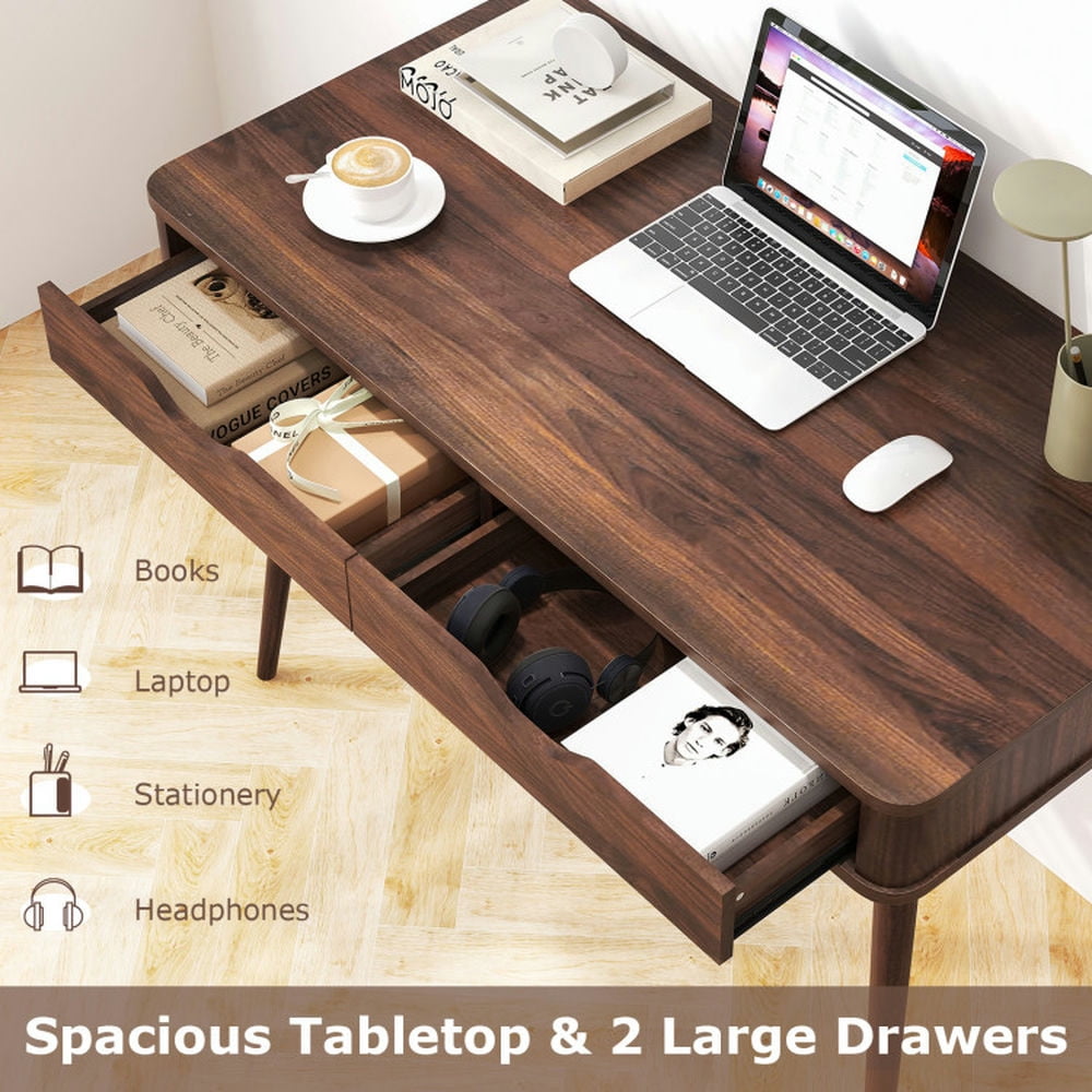 Demi Bonn 43.5" Computer Desk with 2 Drawers for Small Spaces, Home Office Desk Study Writing Table, Brown
