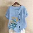 thumbnail image 2 of Karymi Summer Tops for Women Leisure Short Sleeve Regular Fit Tops Round Neck Flower Print T Shirts Lounge Quick Dry Pullover Button Shirts, 2 of 5