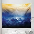 thumbnail image 1 of Nature Tapestry, Vertical Shot of Big Bolt Hits Planet Earth Dramatic Sky Energy Atmosphere Art, Fabric Wall Hanging Decor for Bedroom Living Room Dorm, 5 Sizes, Yellow Blue, by Ambesonne, 1 of 1