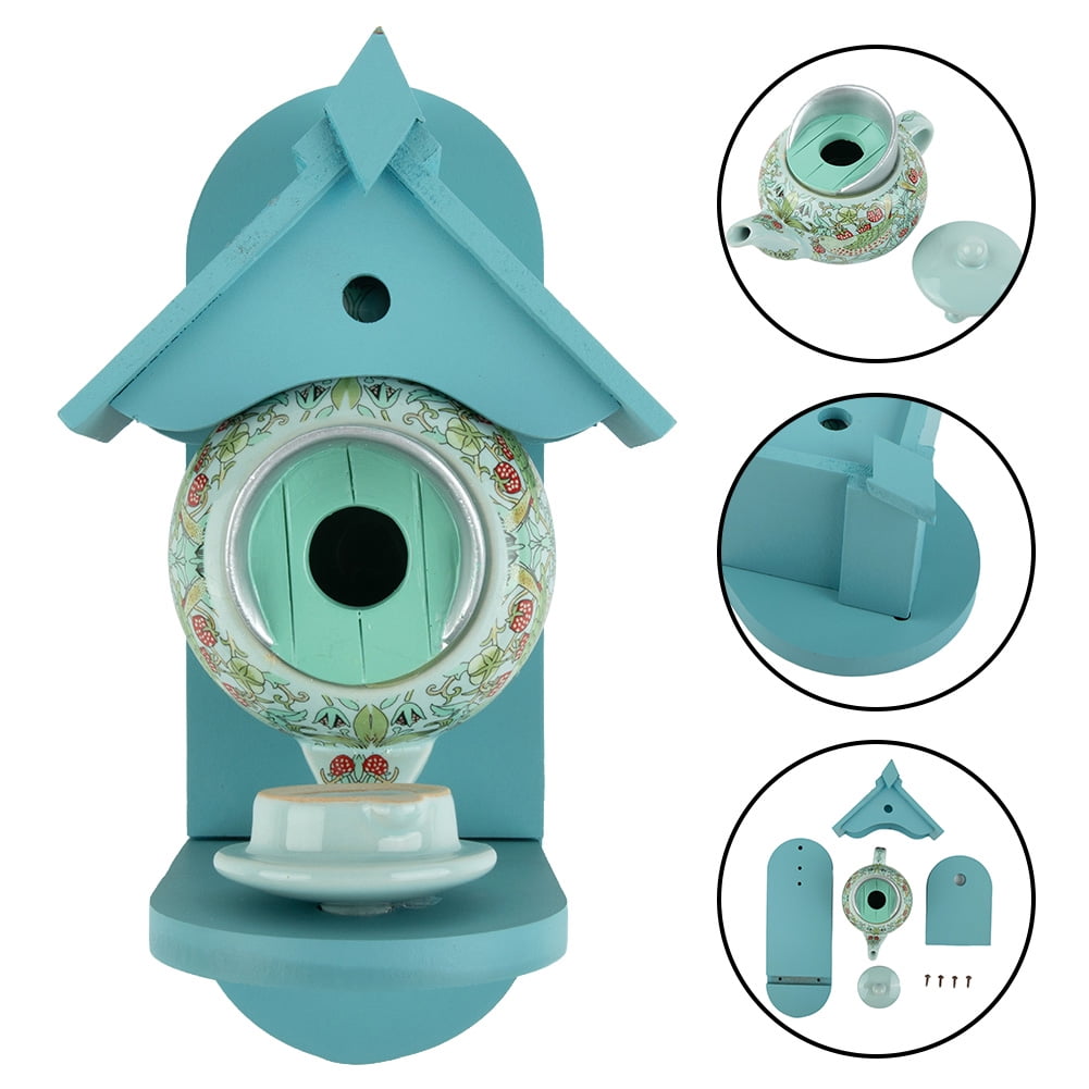 Bird House and Feeder, Teapot Shape Wild Bird Feeder for Outdoors