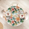 thumbnail image 4 of Ambesonne Tropical Fitted Round Tablecloth, Flowers Botanical Grunge, 36"- 40" Diameter, Peach Jade Green Pink, 4 of 5