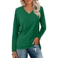 thumbnail image 2 of Arlun,Oversized V Neck Tshirts for Women Trendy Long Sleeve Solid Color Basic T Shirts Womens Loose Lightweight Comfortable Fall Simple Tops Outfits Dark Green XL, 2 of 5