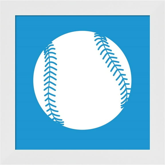 Great Art Now White Softball on Blue by Sports Mania, Framed Wall Art, 14W x 14H