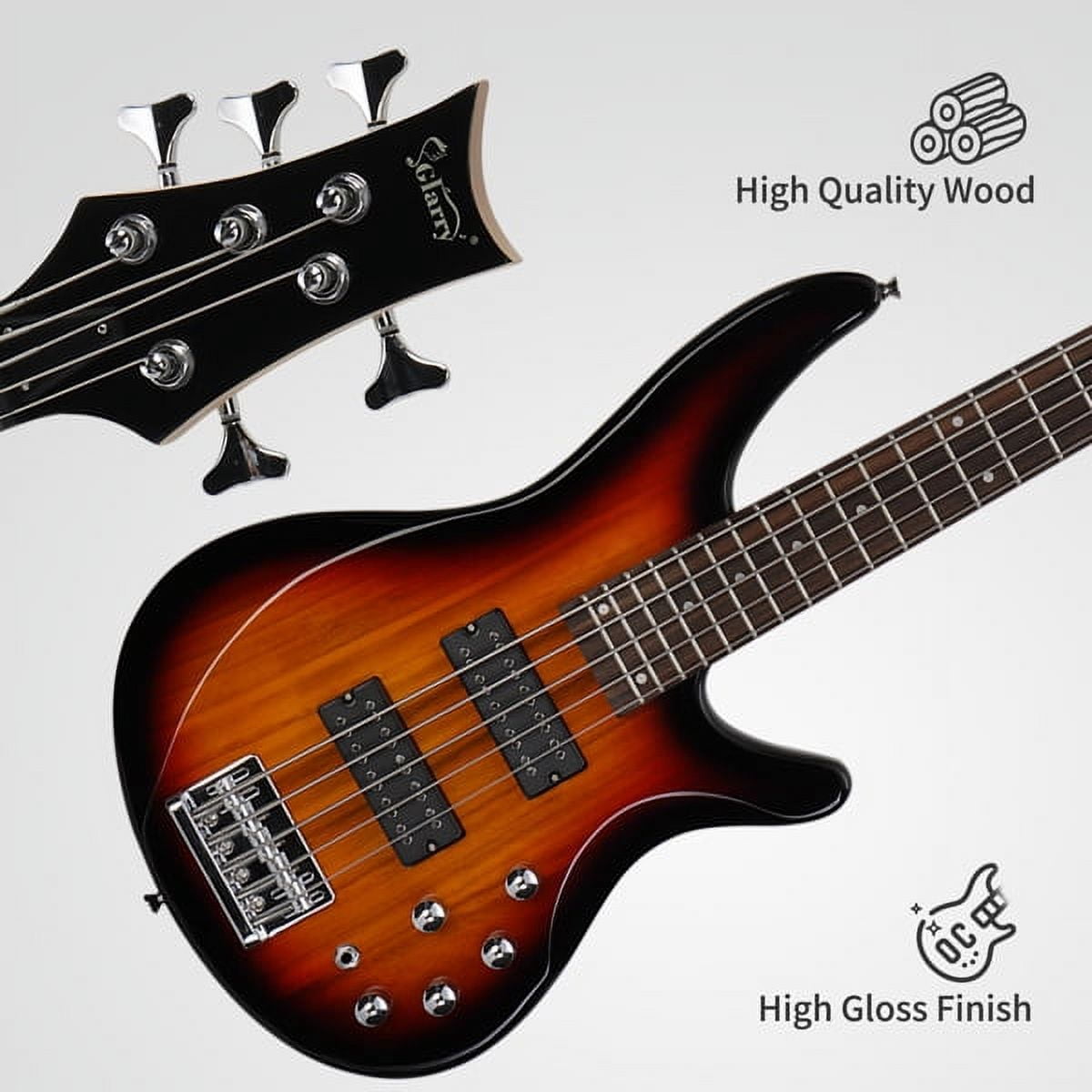 44 Inch GIB 5 String H-H Pickup Laurel Wood Fingerboard Electric Bass Guitar with Bag and other Accessories Sunset Color
