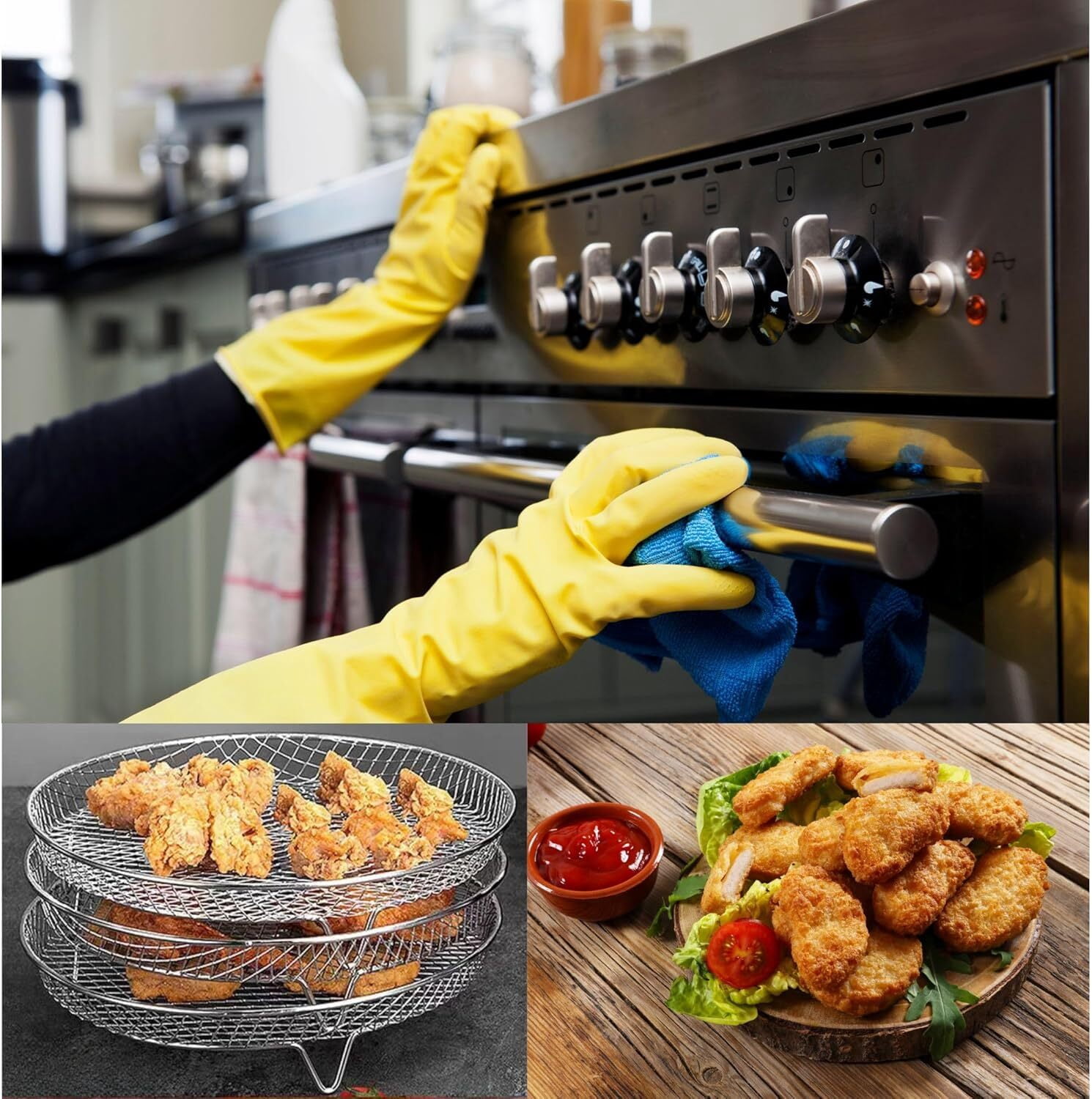 GoXteam Air Fryer Racks 3Pcs Stackable Set, Stainless Steel Mesh Baskets, Multi-Use for Air Fryer, Steamer, Oven, Dishwasher Safe (7.8in Round)