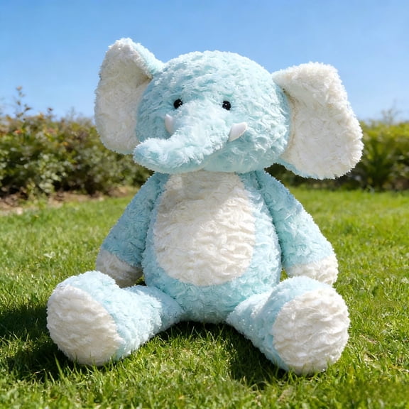 Plush Elephant Stuffed Toy | Soft Cuddly Pillow Doll | Jogging Pose, Happy Expression | High-Density Fabric | Supportive Nap Pillow | Decorative Accent Gift | Embroidered Details