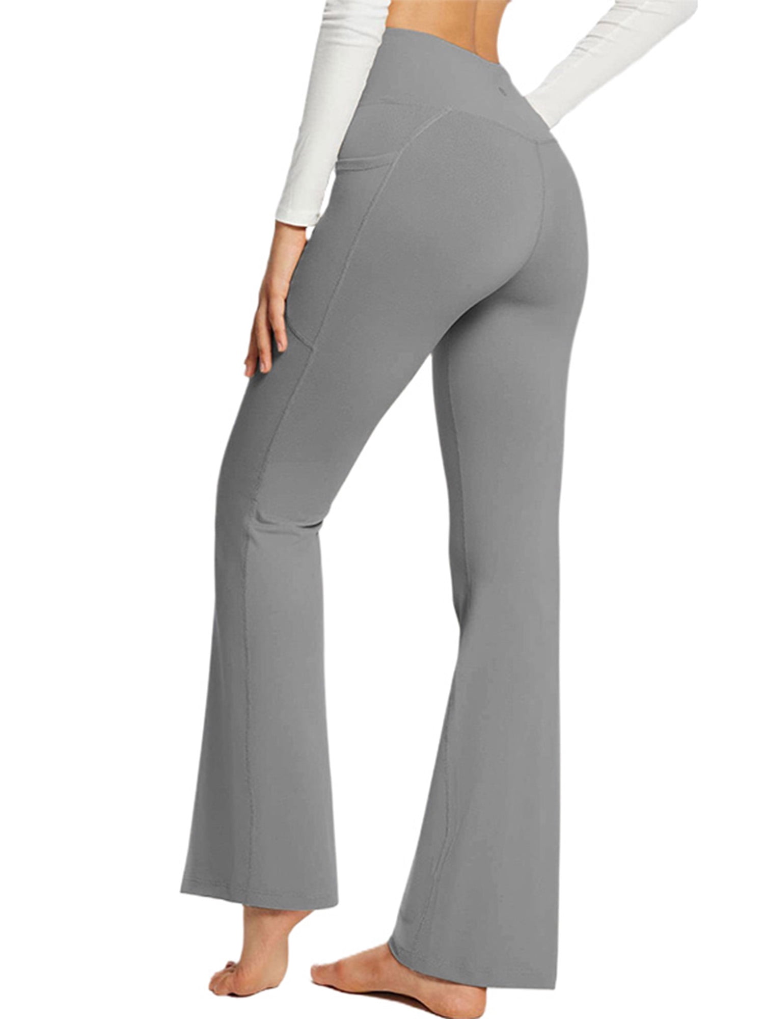 Frontwalk High Waisted Leggings for Women Yoga Workout Biker Athletic Pant  Fitness Jogger Compression Tights with Pocket Light Gray L