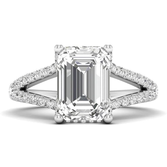 Dash Jewel 14K White Gold Plated Ring - Excellent 2 Ct Emerald Cut Diamond Ring - Split Shank Diamond Engagement Wedding Ring for Her - Solitaire with Accents Anniversary Delicate Rings for Women's