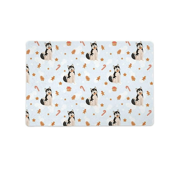 Sitting Christmas Huskies Mat Rectangle - , White, Small