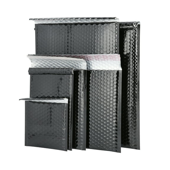MMBM Black Glamour Bubble Mailers 13.75" x 11" 50 Pieces Shiny Metallized Envelopes for E-commerce and Electronics