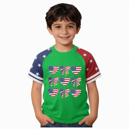 Duqingm USA Shirt for Kids American Flag Graphic Shirt Boys Girls Patriotic Short Sleeve 4th of July Tee Top Boy Shirt Green 12-13 Years