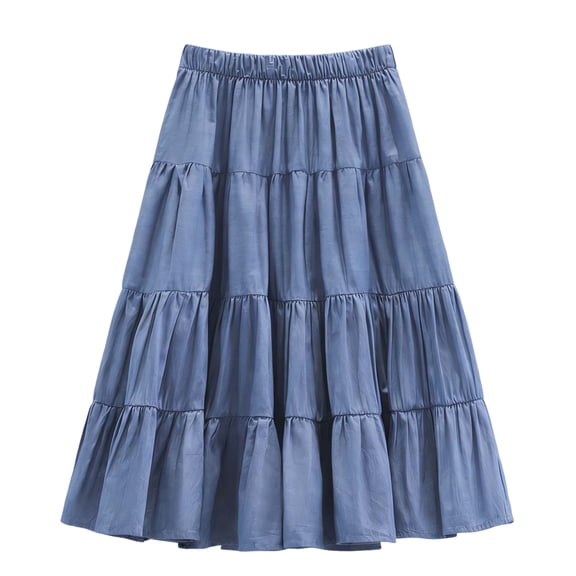 Edvintorg Girls Denim Skirt Ruffle Hem Elastic Waisted Loose Fit Casual Midi Jean Skirts Teen Clothes for Girls Size 4-15