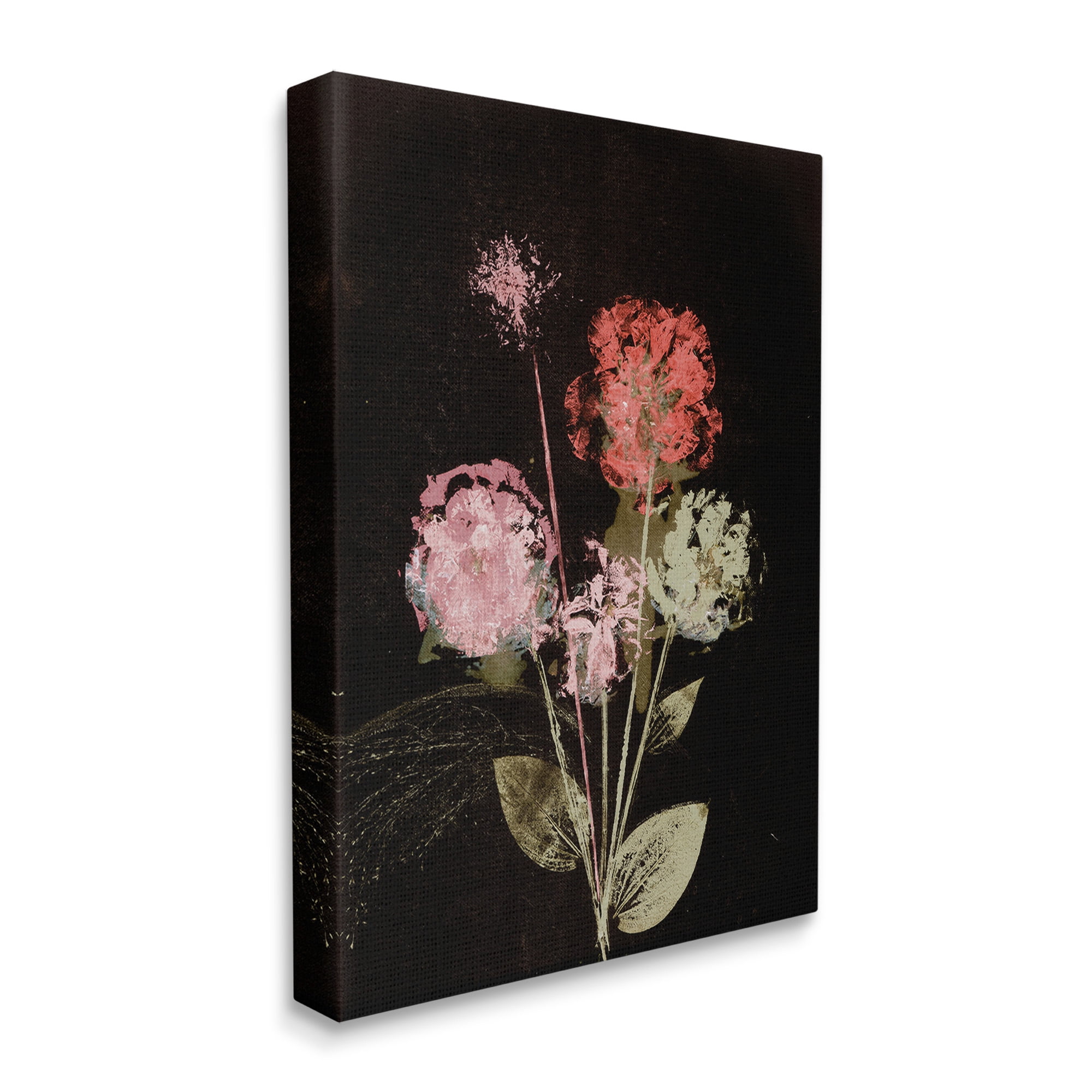 Stupell Industries Rustic Roses on Black Botanical & Floral Painting Gallery Wrapped Canvas Art Print Wall Art, 24 x 30