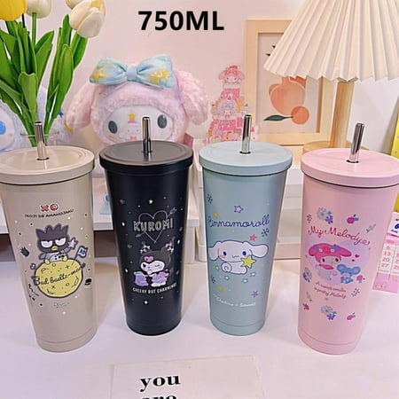 

750ML one pieces hello kity pink colour Sanrioed Water Cup Anime Kuromi Cinnamoroll Melody Large Capacity Stainless Steel Thermos Cup Cartoon Straw Cup Water Bottle