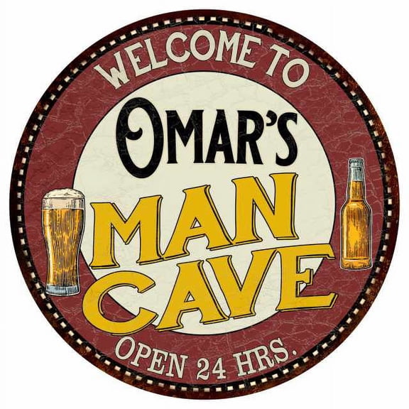 Omar's Man Cave 12" Round Metal Sign Kitchen Bar Wall Décor 200120035099